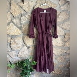 Son de Flor linen long sleeve wrap dress in lilac XS